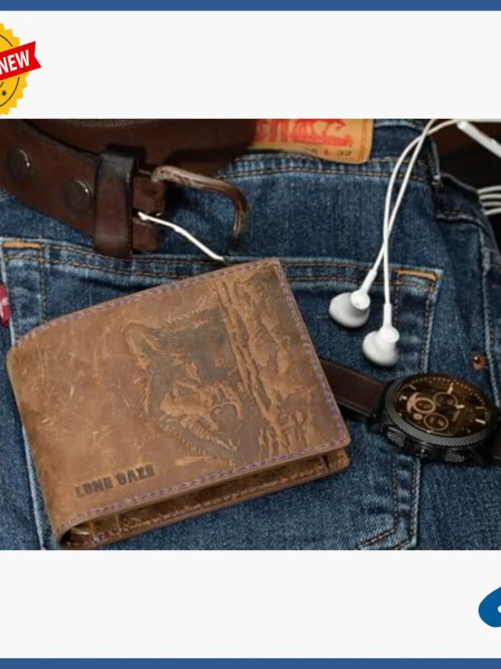 Men's RFID Leather Bifold Wallet with Wolf Embossing, Gift Box